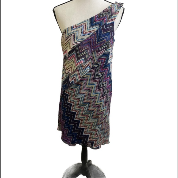 Ark & Co one shoulder pattern ruffle levels dress size medium - Picture 1 of 8